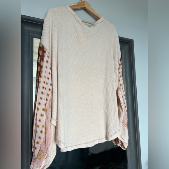 Free People Blossom Printed Balloon-Sleeve Thermal Top Paisley Ballet Pink Large - Picture 6 of 16
